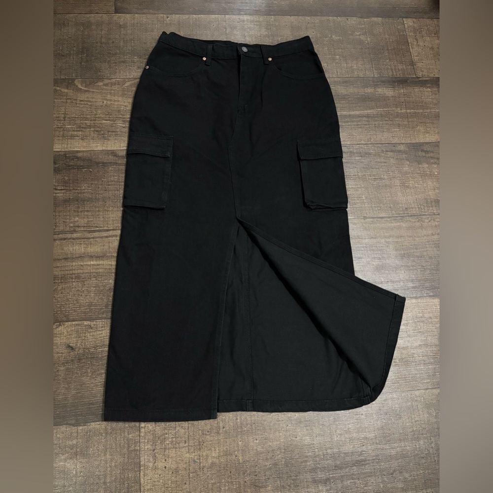 SINCERELY JULES Retro Front Slit Cargo Jean Denim Maxi Skirt Black Size 13/39